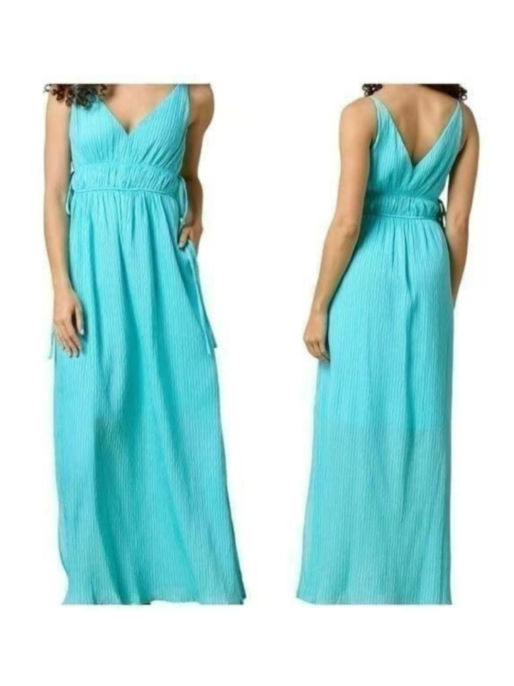 Zarr Collection Aqua Turquoise Strappy Pleated Maxi Dress Women’s Size 8